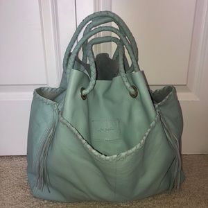 NWOT Free People 100% leather Turquoise tote bag